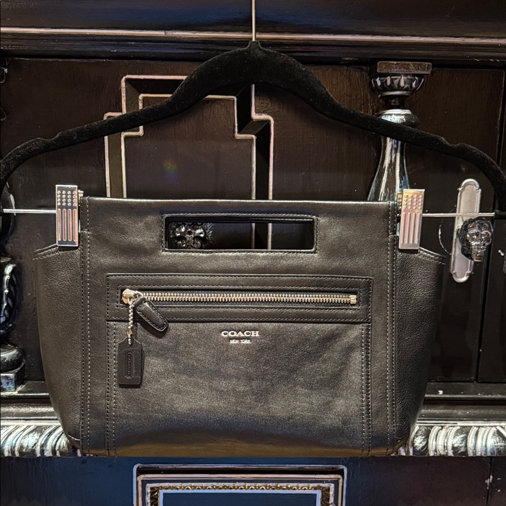 Coach Black Leather Clutch with Silver Hardware NWT!